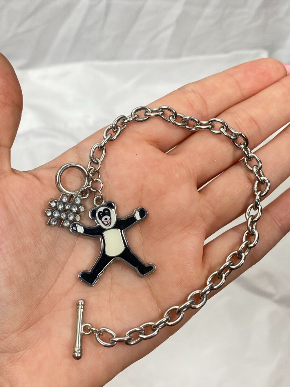 Universal Studios Jimmy Fallon Hashtag the Panda Charm Bracelet Silver Tone